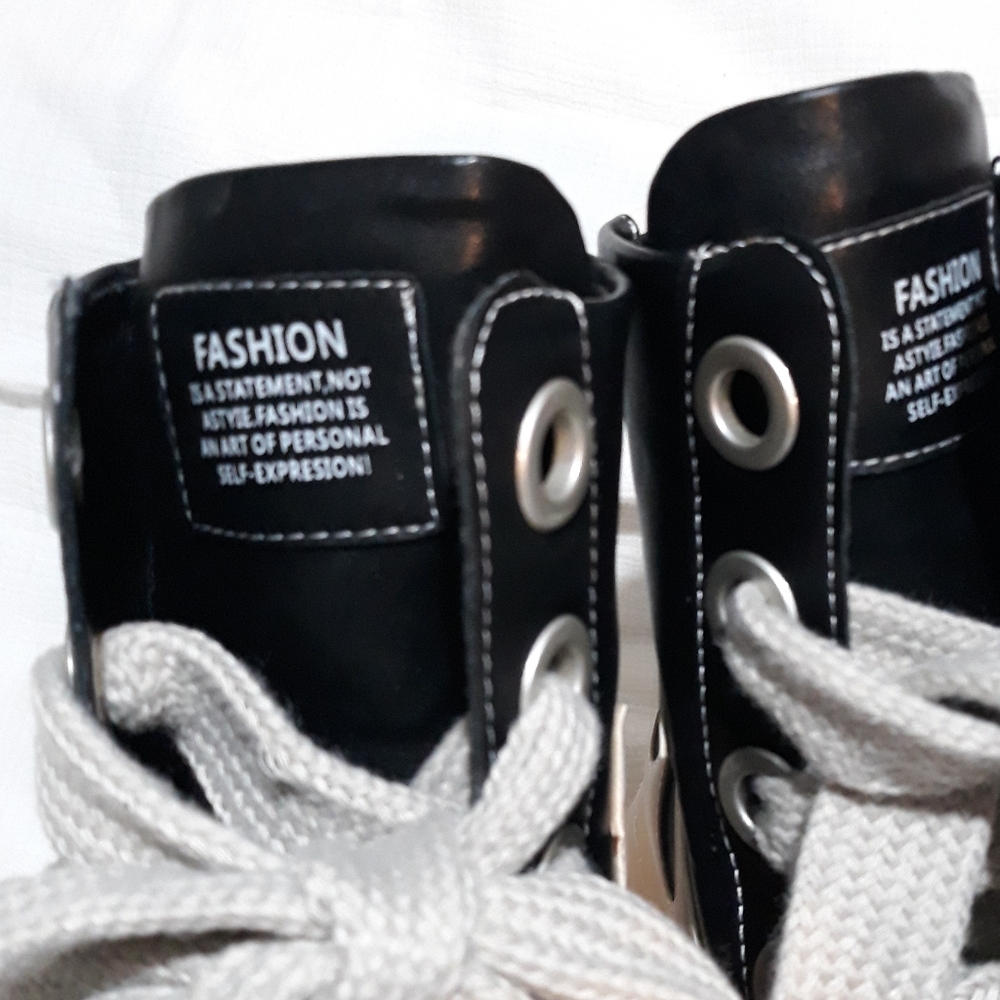 Fashion Black  White High-Top Sneakers Ankle Boots Platform Stick Sole Size 40 - Picture 10 of 12